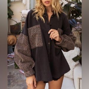 12th tribe vintage distress Jean jacket leopard print sleeves